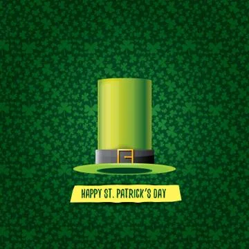 Vector saint patricks day label with glossy hat and ribbon with text isolated on 스톡 일러스트