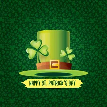 Vector saint patricks day label with glossy hat and ribbon with text isolated on Stock Illustration