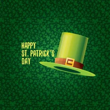 Vector saint patricks day label with glossy hat and ribbon with text isolated on Illustrazione stock