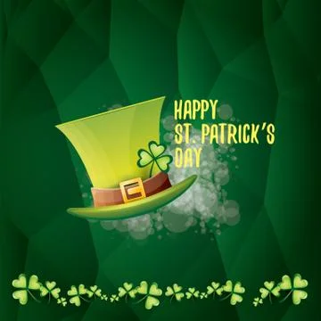 Vector saint patricks day label with glossy hat and ribbon with text isolated on 스톡 일러스트