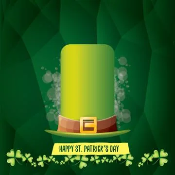 Vector saint patricks day label with glossy hat and ribbon with text isolated on Illustrazione stock