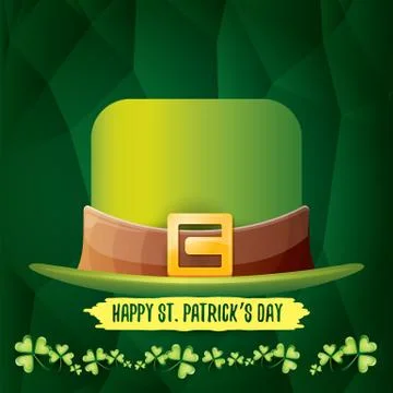 Vector saint patricks day label with glossy hat and ribbon with text isolated on Illustrazione stock