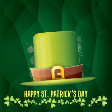 Vector saint patricks day label with glossy hat and ribbon with text isolated on Stock Illustration
