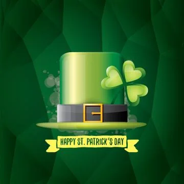 Vector saint patricks day label with glossy hat and ribbon with text isolated on Stockillustratie