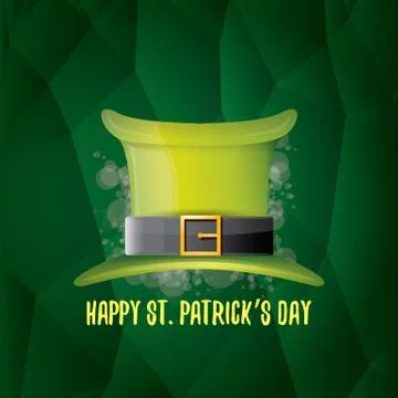 Vector saint patricks day label with glossy hat and ribbon with text isolated on Stock Illustration