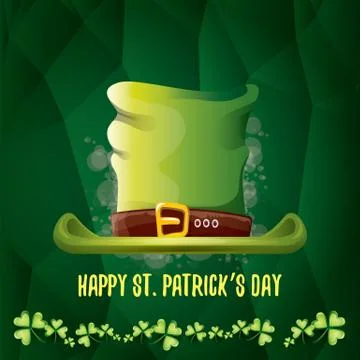 Vector saint patricks day label with glossy hat and ribbon with text isolated on Illustrazione stock