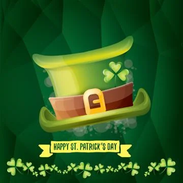 Vector saint patricks day label with glossy hat and ribbon with text isolated on Illustrazione stock