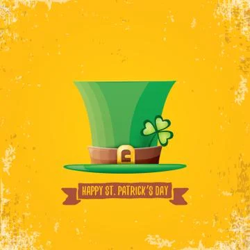 Vector saint patricks day label with green hat and ribbon with text isolated on Illustrazione stock