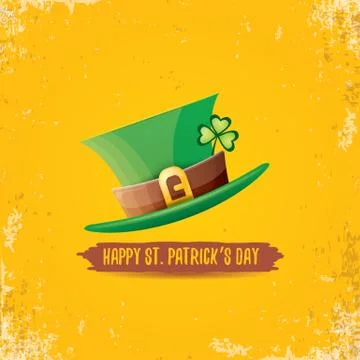 Vector saint patricks day label with green hat and ribbon with text isolated on Stock Illustration