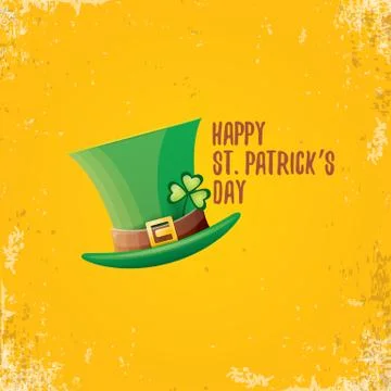 Vector saint patricks day label with green hat and ribbon with text isolated on Illustrazione stock