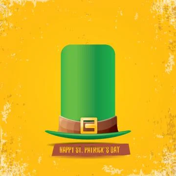Vector saint patricks day label with green hat and ribbon with text isolated on Illustrazione stock