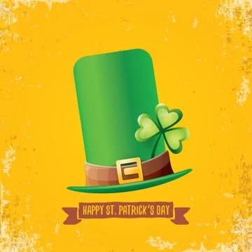 Vector saint patricks day label with green hat and ribbon with text isolated on Illustrazione stock