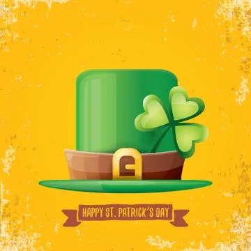 Vector saint patricks day label with green hat and ribbon with text isolated on Illustrazione stock