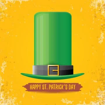 Vector saint patricks day label with green hat and ribbon with text isolated on Illustrazione stock