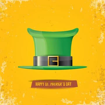Vector saint patricks day label with green hat and ribbon with text isolated on Stock Illustration