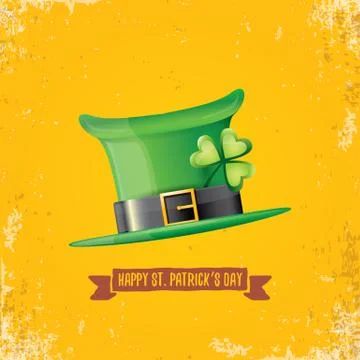 Vector saint patricks day label with green hat and ribbon with text isolated on Illustrazione stock