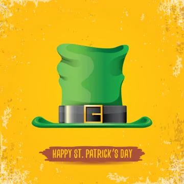 Vector saint patricks day label with green hat and ribbon with text isolated on Illustrazione stock