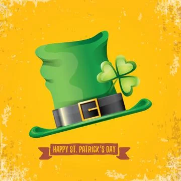 Vector saint patricks day label with green hat and ribbon with text isolated on Illustrazione stock