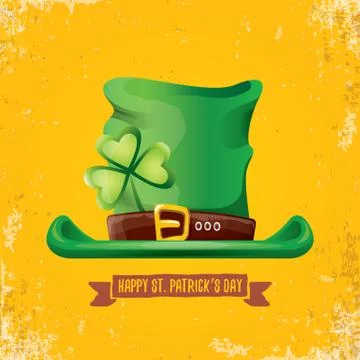 Vector saint patricks day label with green hat and ribbon with text isolated on Stock Illustration