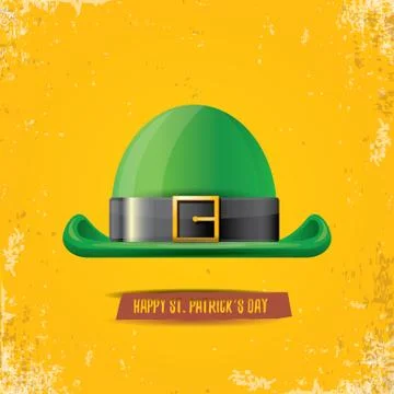 Vector saint patricks day label with green hat and ribbon with text isolated on Illustrazione stock