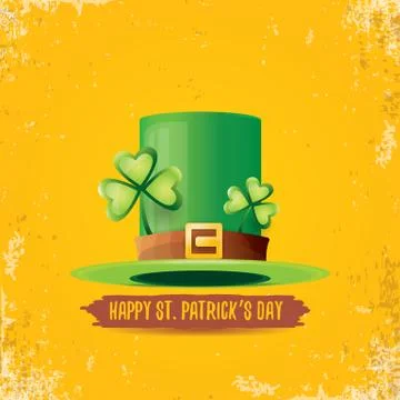 Vector saint patricks day label with green hat and ribbon with text isolated on Illustrazione stock