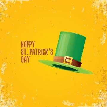 Vector saint patricks day label with green hat and ribbon with text isolated on Illustrazione stock