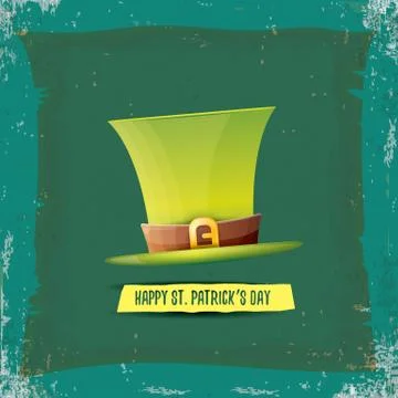 Vector saint patricks day label with green hat and ribbon with text isolated on Illustrazione stock