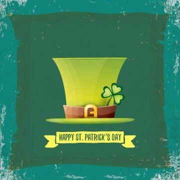 Vector saint patricks day label with green hat and ribbon with text isolated on Stock Illustration