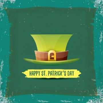 Vector saint patricks day label with green hat and ribbon with text isolated on Stock Illustration