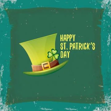 Vector saint patricks day label with green hat and ribbon with text isolated on Illustrazione stock