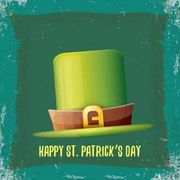 Vector saint patricks day label with green hat and ribbon with text isolated on Illustrazione stock