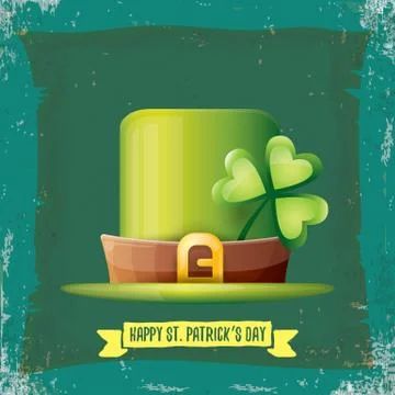Vector saint patricks day label with green hat and ribbon with text isolated on Illustrazione stock