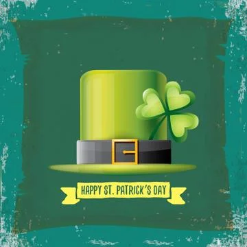 Vector saint patricks day label with green hat and ribbon with text isolated on Stock Illustration