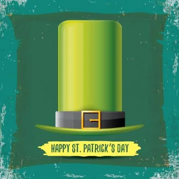 Vector saint patricks day label with green hat and ribbon with text isolated on 库存插图