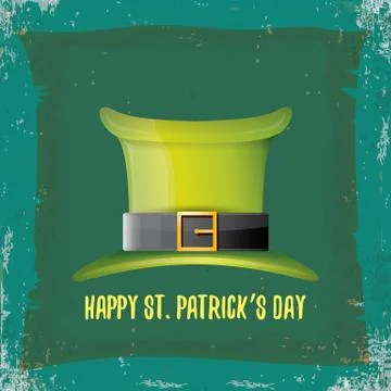 Vector saint patricks day label with green hat and ribbon with text isolated on Illustrazione stock