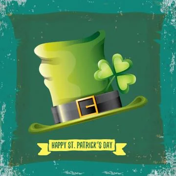 Vector saint patricks day label with green hat and ribbon with text isolated on Illustrazione stock