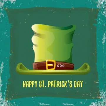 Vector saint patricks day label with green hat and ribbon with text isolated on Illustrazione stock