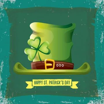 Vector saint patricks day label with green hat and ribbon with text isolated on Stock Illustration