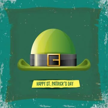 Vector saint patricks day label with green hat and ribbon with text isolated on Stock Illustration
