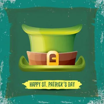 Vector saint patricks day label with green hat and ribbon with text isolated on Stock Illustration