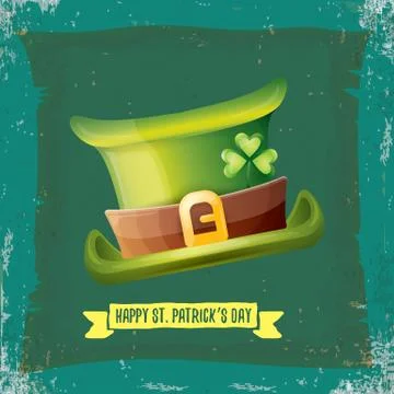 Vector saint patricks day label with green hat and ribbon with text isolated on Stock Illustration