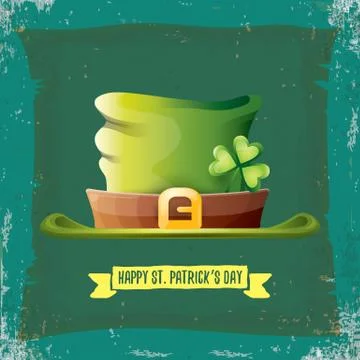Vector saint patricks day label with green hat and ribbon with text isolated on Illustrazione stock