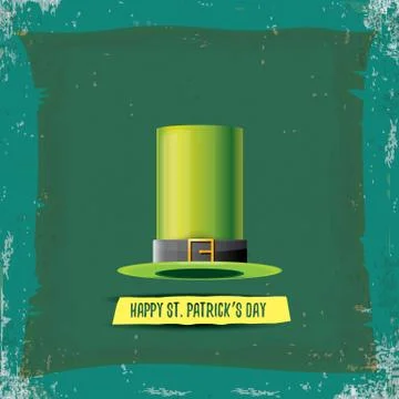 Vector saint patricks day label with green hat and ribbon with text isolated on Illustrazione stock