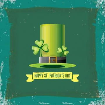 Vector saint patricks day label with green hat and ribbon with text isolated on Stock Illustration