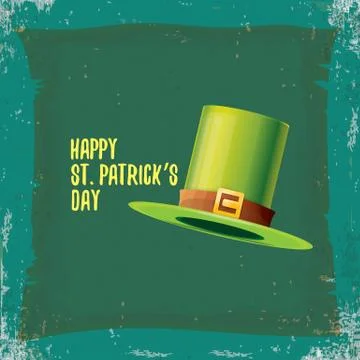 Vector saint patricks day label with green hat and ribbon with text isolated on Stock Illustration
