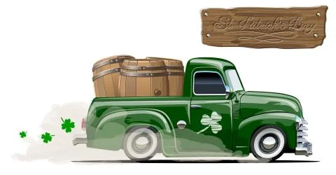 Vector Saint Patrick's retro cartoon beer pick-up Stock Illustration