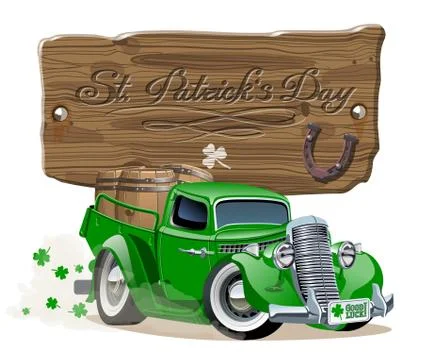 Vector Saint Patrick's retro cartoon beer pick-up Illustrazione stock