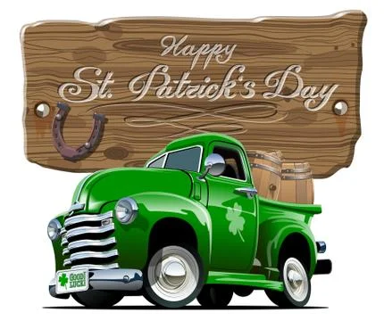 Vector Saint Patrick's retro cartoon beer pick-up Stock Illustration