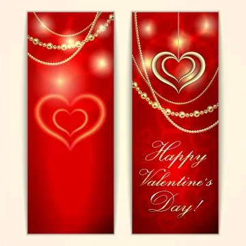 Vector Saint Valentine red greeting card with hearts and golden jewelry Illustrazione stock