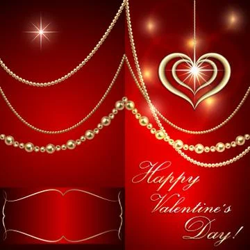 Vector Saint Valentine red invitation card with hearts and golden jewelry Illustrazione stock